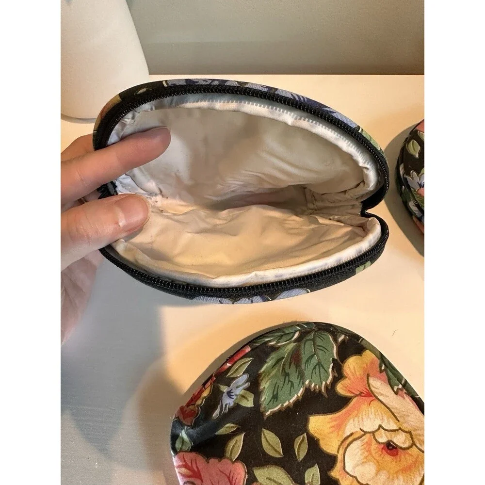 Vintage Quilted Floral Cosmetic Bag 3-Piece Set Travel Makeup Pouches
